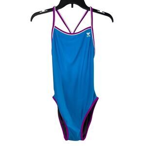 TYR HydraSpan Double Binding Reversible DiamondFit One Piece‎ Swimsuit Gray Blue